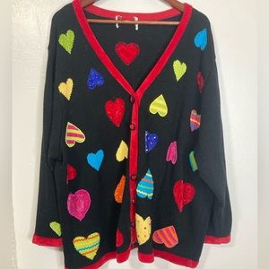 Clowncore vintage oversized multi heart cardigan sweater